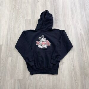 VINTAGE Y2K Disney Mickey Mouse Hooded Sweatshirt Size Medium M Mens Black 2000s